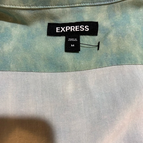 Express Men Button Up Shirt Medium Green Beach Ocean Waves Short Sleeve Collar - Picture 6 of 6